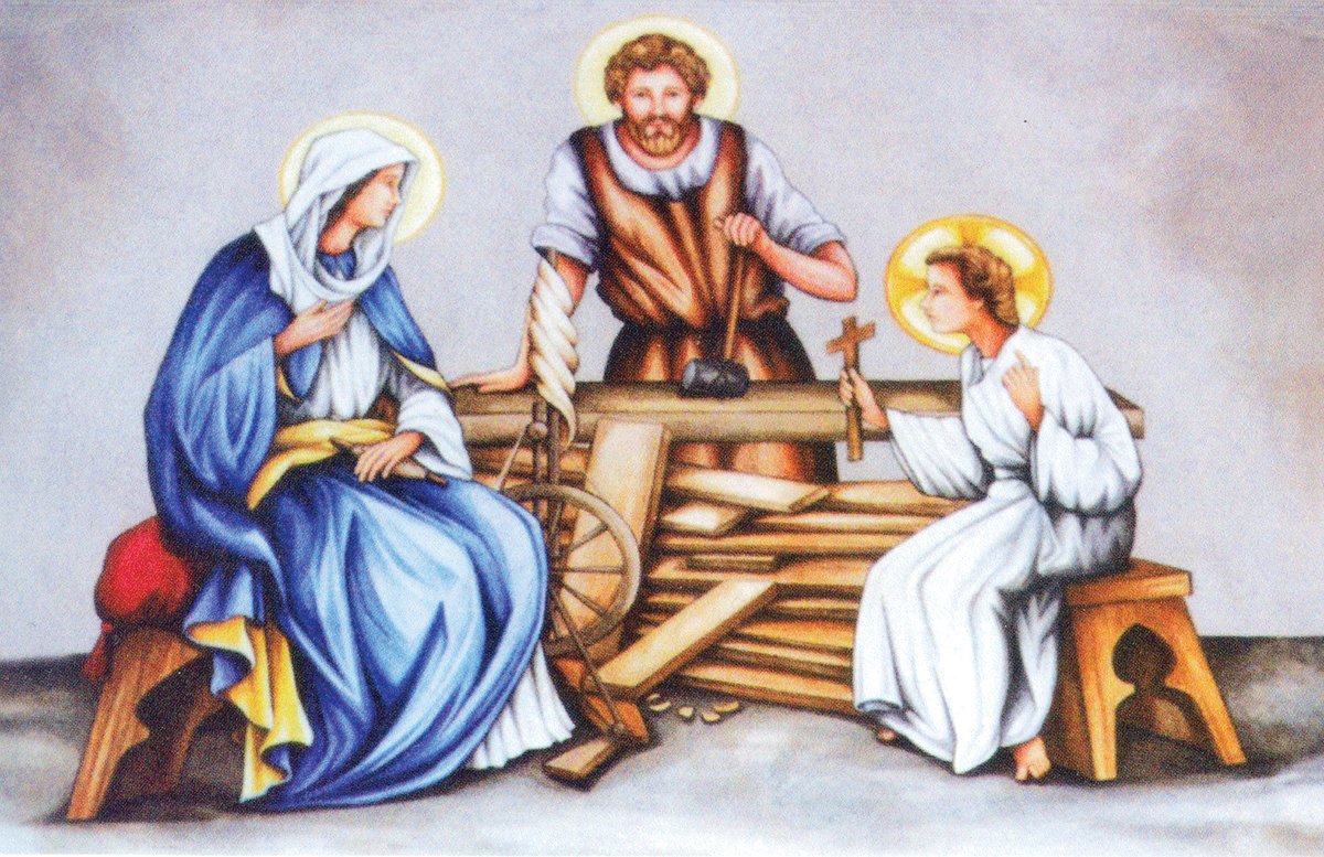 Mural depicting the Holy Family above the sanctuary of Holy Family Church in Freeburg.